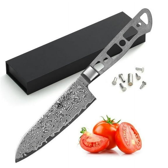 Katsura Cutlery CKGD7B 5 in. Japanese Premium AUS 10 67 Layers Damascus Steel Small Santoku Knife Blank Woodworking Project Kit