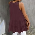 thumbnail image 3 of Women Sleeveless T Shirt Round Collar Ruffle Hem Loose Type Pure Color Summer Top for Daily Wear Purple Khaki, 3 of 6