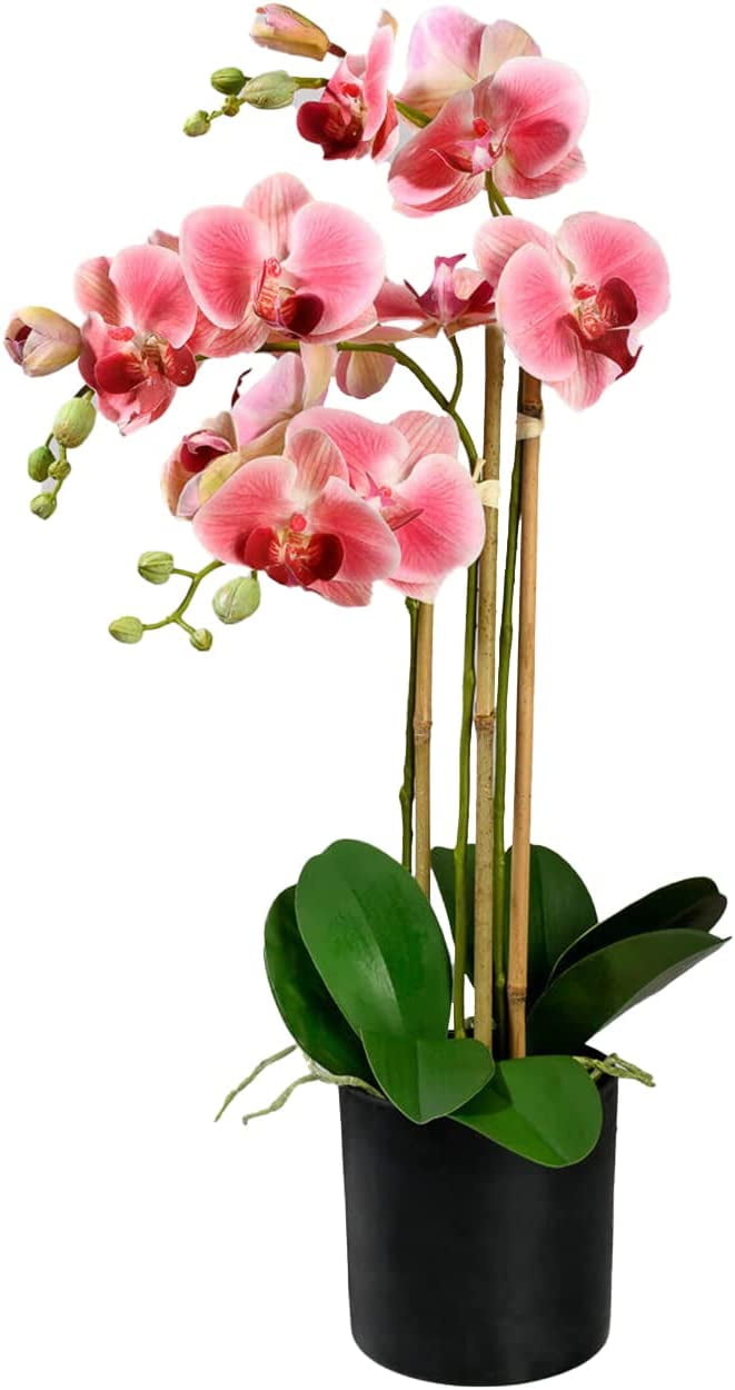 FULDA 3 White Realistic Phalaenopsis Orchids in Pot, Artificial Potted