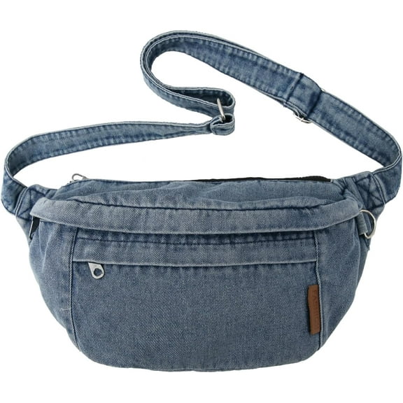 Denim Fanny Packs for Women, Jean Purses for Women Denim Belt Bag Crossbody Handbags (Light Blue)