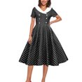 thumbnail image 3 of Dvprdro Robe de Bal pour Invité de Mariage Femme Mode Vintage à Manches Courtes Imprimé Polka Ligne Évasée Cocktail Fête Midi, 3 of 5