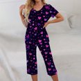 thumbnail image 2 of Valentine Day Pajamas Set for Women Heart Print Nightwear Short Sleeve and Capri Trousers Sets with Pockets, 2 of 7