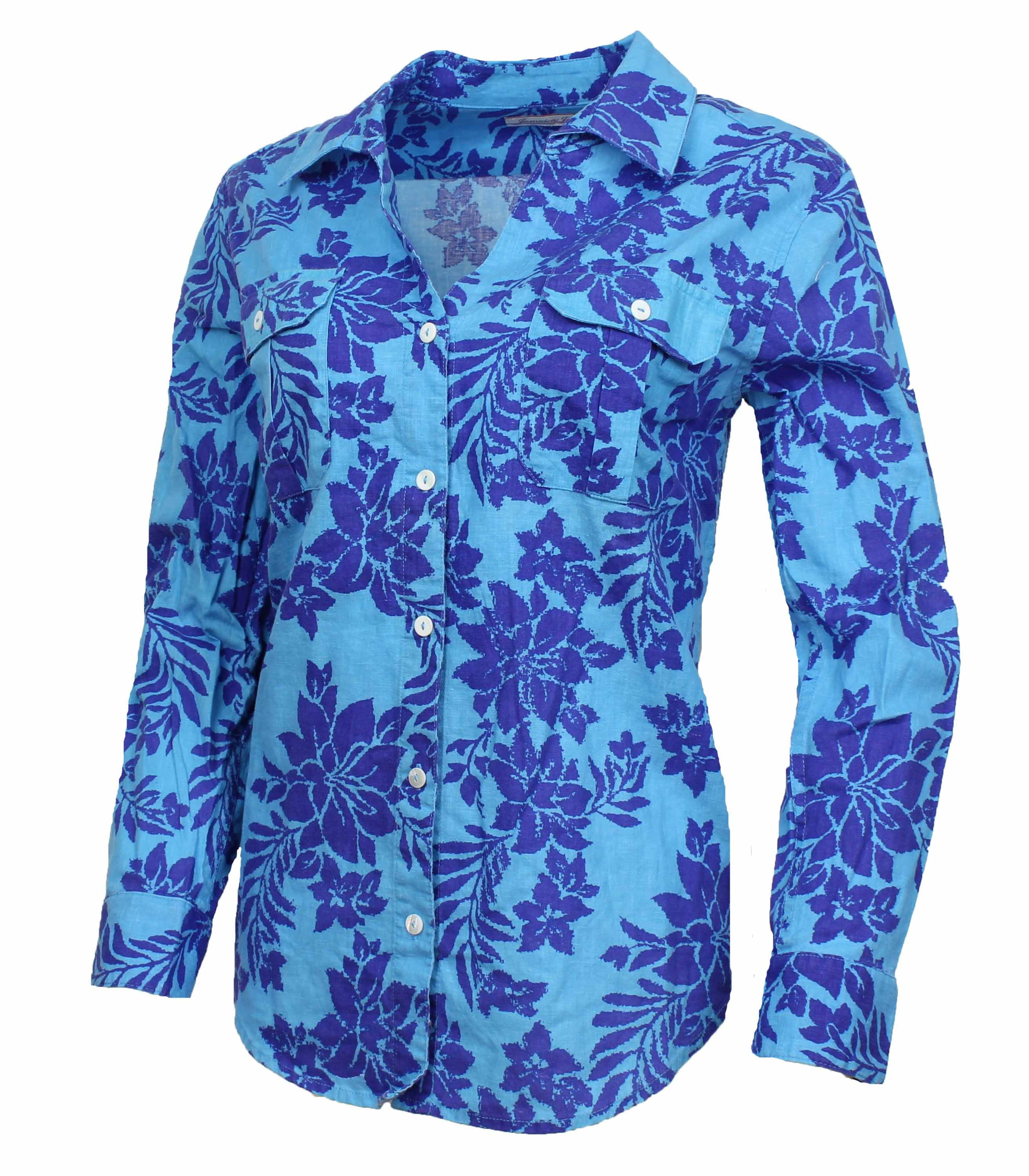 Jamaica Jaxx Jamaica Jaxx Womens Roll Tab Floral Print Shirt (Medium, Blue)
