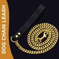 thumbnail image 2 of Dog Chain Leather Gold Dog Leather 4FT Stainless Steel 10mm Cuban Chain Dog Leather with Comfortable Handle, Suitable for Small, Medium and Large Dogs, 2 of 5