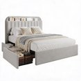 thumbnail image 1 of Full Bed Frame with Storage Headboard & 2 Drawers – Boucle Upholstered Kids Platform Bed | Open Bookcase Headboard | Underbed Drawers (4 Positions) | No Box Spring Needed, 1 of 6