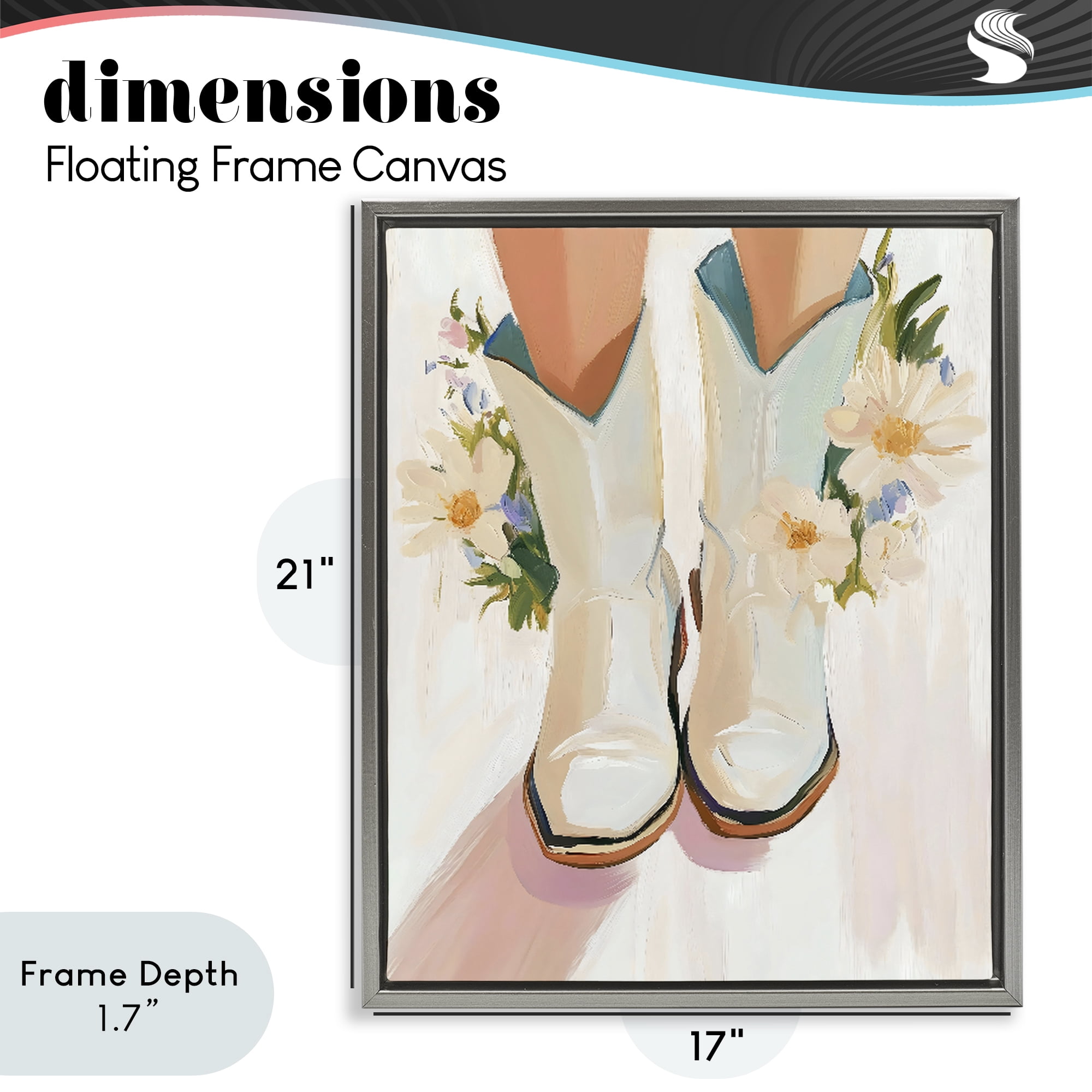Stupell Industries Blooming Cowgirl Boots Gray Framed Floater Canvas Wall Art, design by The Prints Vibe