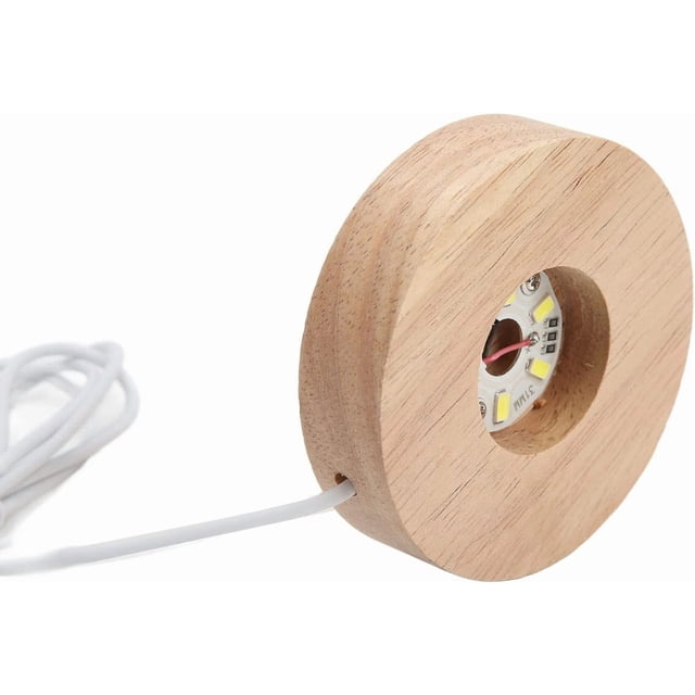 Base de Lumière LED, Support d'Affichage Rond en Bois, Base d'Affichage LED Colorée USB pour Art en Cristal (Lumière Blanche)