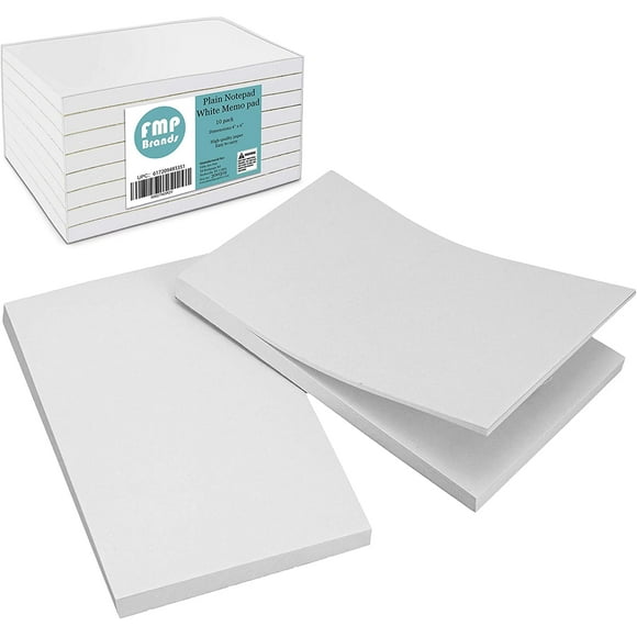 [10 Pack] 100 Sheets Plain Notepad - 4 x 6" White Blank Memo pad, Scratch Pad for Restaurant Server, Concession Stand,
