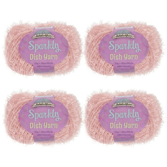 Worsted Weight Dish Scrubby Sparkle Yarn, 50g Per Skein, 4 Skeins Color 107 Pink