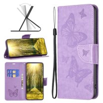 Allytech Wallet Case for Samsung Galaxy A15 5G, [2 Card Slots] [Cash Pocket] Kickstand PU Leather [Butterflies Embossed Pattern] Case, Magnetic Clasp Shockproof Protective Stylish Shell, Violet