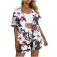 thumbnail image 6 of Mifsaly Two Piece Sets for Women Summer Tropical Print Vacation Beach Matching Clothing Oversized Short Sleeve Open Front Cardigan & Drawstring High Waisted Shorts, 6 of 8