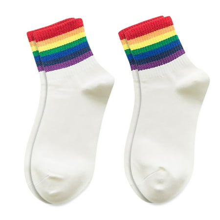 

Winter New Unisex Cotton Rainbow Striped Socks Xmas Fashion Warm Chrismas