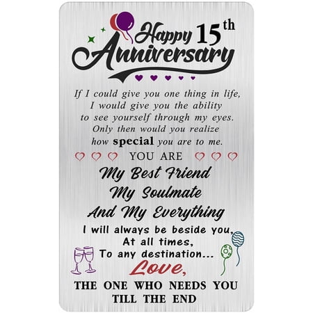 15th Anniversary Card Gifts Happy 15 Years Wedding Anniversary Engraved Wallet Card Gift for Her Men Him Wife Husband