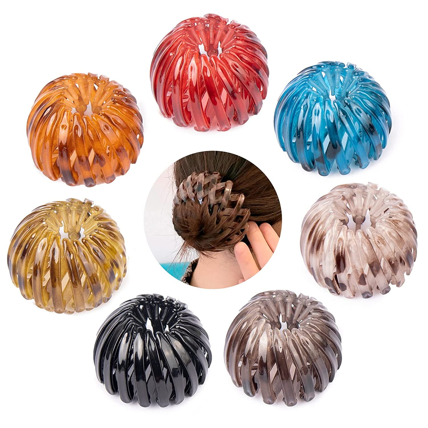 , 7 Pack Bird Nest Magic Hair Bun Clip Expandable Ponytail Hairpin