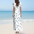 thumbnail image 6 of GEWSEY Boho Dresses for Women 2025 Flowy V Neck Short Sleeve Casual Summer Dress Empire Waist A Line Flowy Maxi Wedding Guest Dress (White, L), 6 of 8
