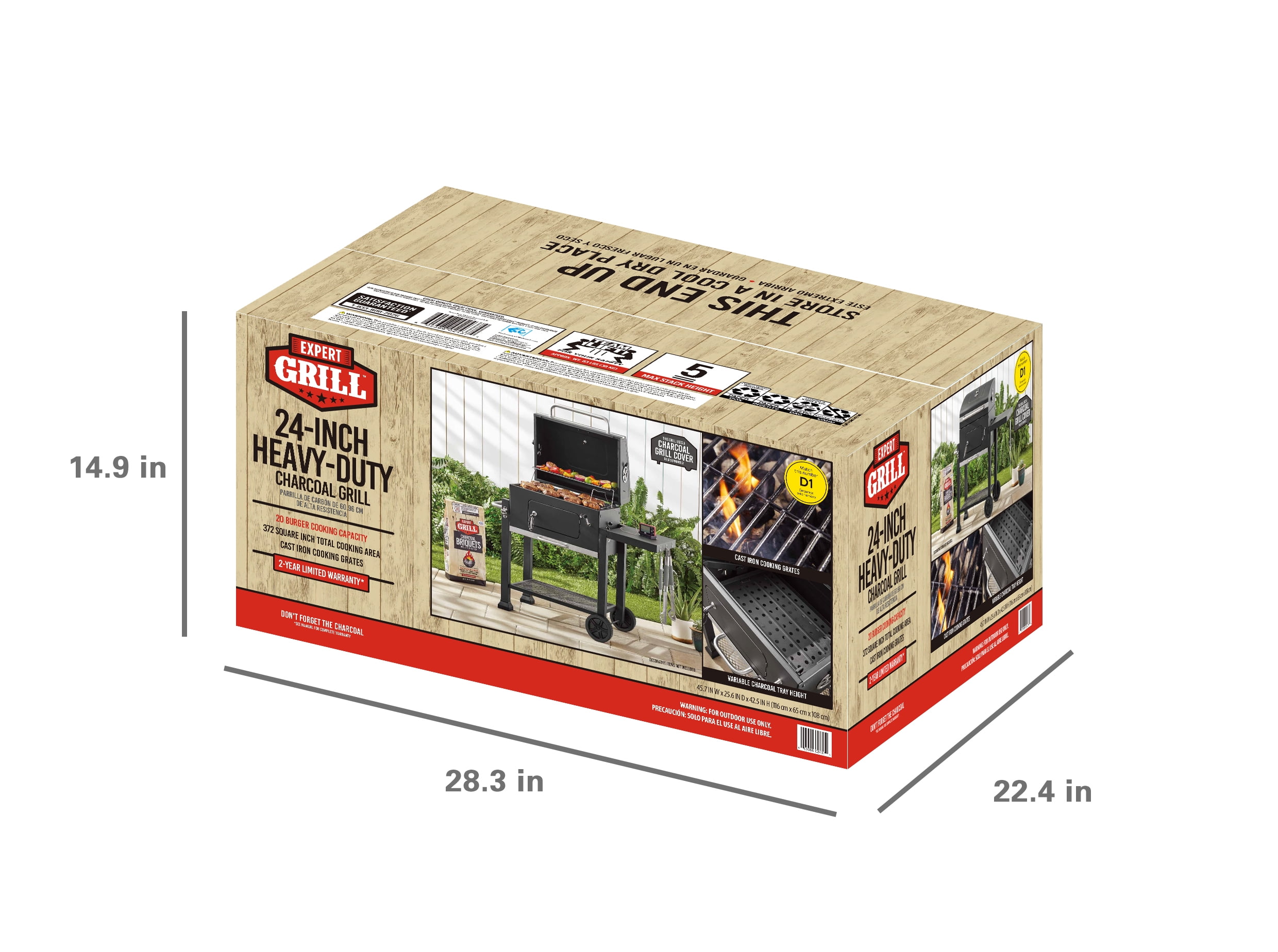 Expert Grill Heavy Duty 24-inch Charcoal Grill, Black 