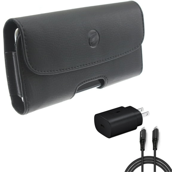 Case Belt Clip & 25W Fast Home Charger for Samsung Galaxy S24 Ultra - Leather Holster Cover Pouch, PD Type-C 6ft USB-C Cable Quick Power for Galaxy S24 Ultra