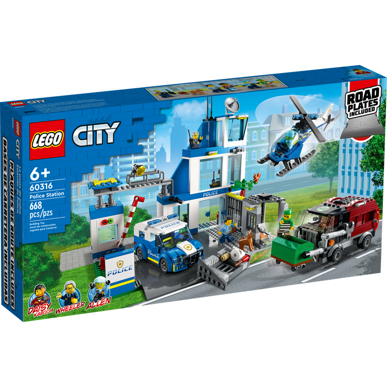 LEGO City Police Station with Van Garbage Truck Helicopter Toy 60316 Gifts for 6 Plus Year Old Kids Boys Girls with 5 Minifigures and Dog Toy