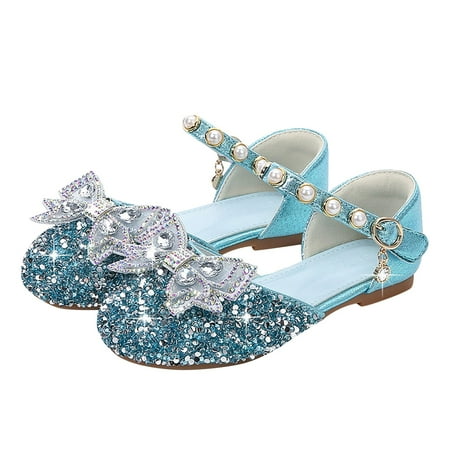 

Toddler Sandals Girl Size 35 Flat Soled Shoe Dress Shoes Rhinestone Bows Low Heel Princess Flower Wedding Party Blue Toddler Girls Sneakers