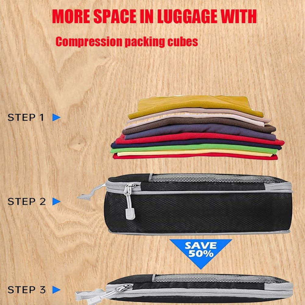 ChaoLink Compression Packing Cubes, 5 Pack Expandable Travel Luggage Organizer Bags, Double Zipper Cubes