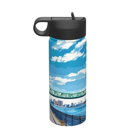 

Uemuo Urban Riverside Clock Tower Print 18oz Sports Insulated Kettle Water Bottle Outdoor Sports Bottle Insulated Hydration Bottle with Handle & Flip Straw
