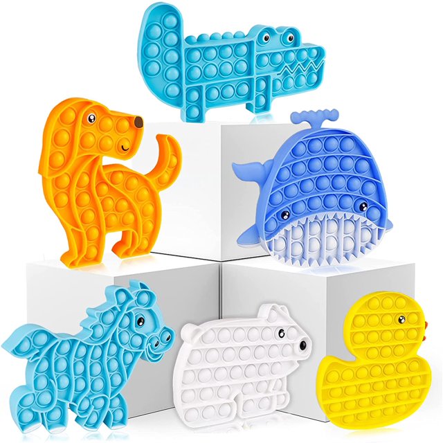 Pop Popper It Fidget Toys 6 Packs Animal Sensory Pops Its Set Push Bubble Popitsfidgets Poppet Popping Fidgetget Game Kids Gifts Silicone Stress Relief Autism Cute Dog Bear Shark Dulk Crocodile Horse