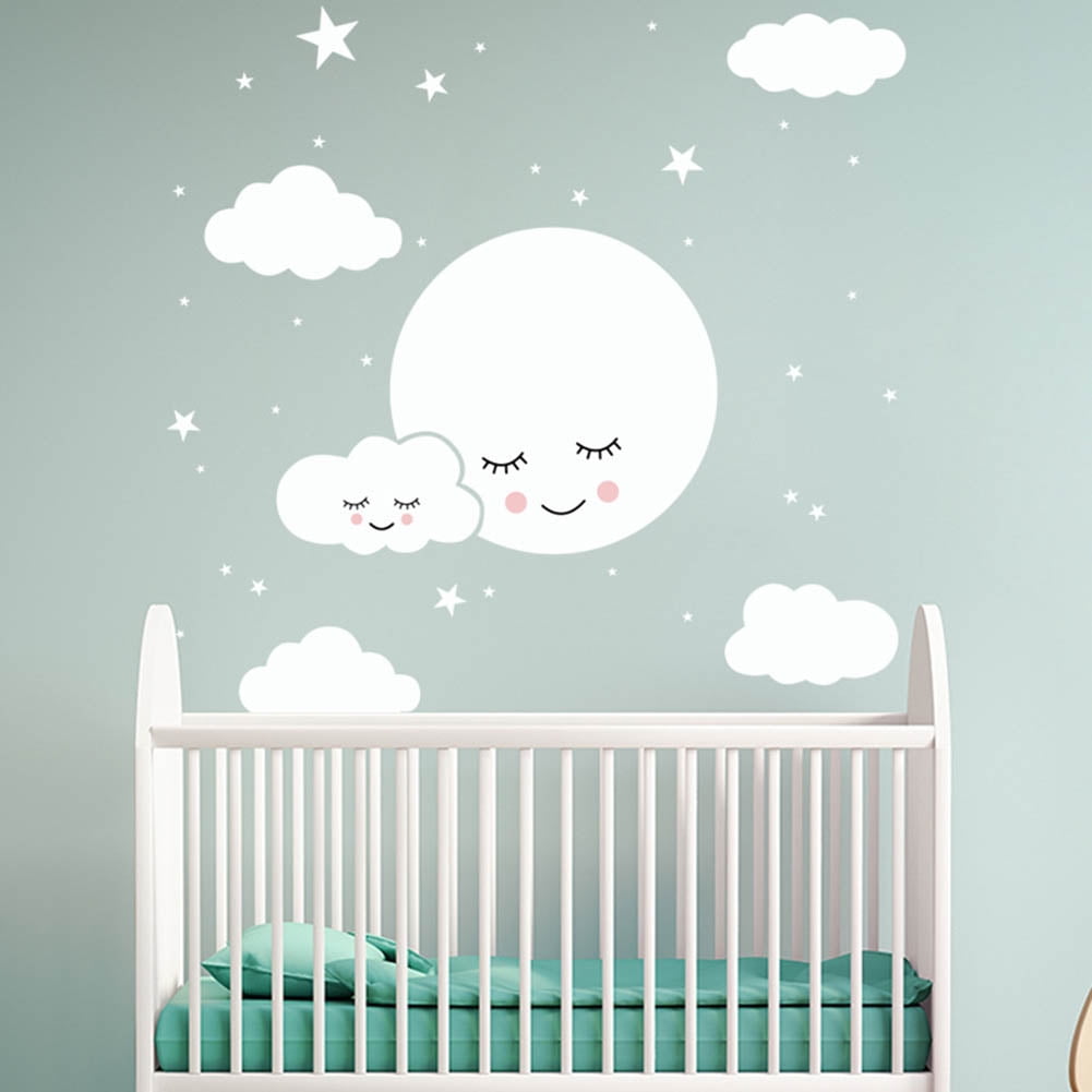 Teddy Bear Mural Wall Decals Moon Stars Cloud Baby Girl Boy Nursery Art Stickers 
