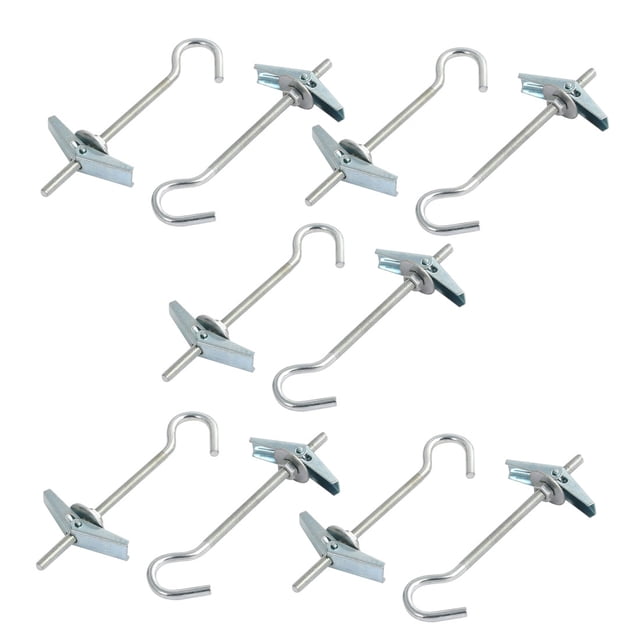 Unique Bargains 10 Pcs M4x90mm Vis à Oeillet d'Ancrage à Bascule en Acier au Carbone, Assortiment de Rondelles et d'Écrous. l'Ensemble Comprend des Ancres à Bascule Ton Argent avec Fini Plaqué ZINC, Conçues pour un Montage Sécurisé dans des Murs Creux, des Plaques de Plâtre, des Plaques de Ciment et des Planches de Bois. Chaque Ancre Mesure 40 x 8mm, avec une Longueur Totale de Crochet de 90mm et un Diamètre de Filetage de Crochet de M4. Convient pour Fixer des Supports, Éclairage, Boîtiers Électriques