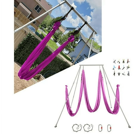 HECASA 97" Yoga Trapeze Stand with 39ft Violet Swing, Aluminum Frame, 551lbs, Indoor/Outdoor Use