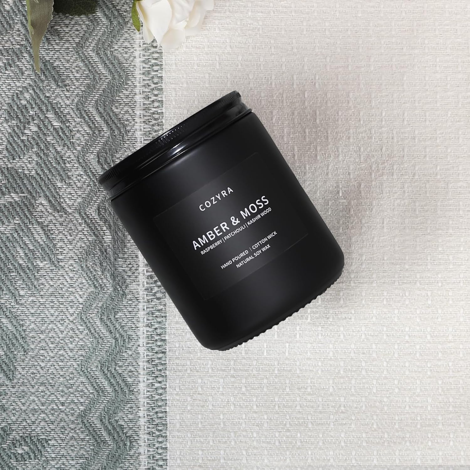 Scented Candles Men Vanilla Candle for Home Soy Candles Gifts for Men Clean Burning Long Lasting Candles Scents of Leather/Oak/Lavender/Smoke & Vanilla Help Sleep, 7.6oz-Black Jar