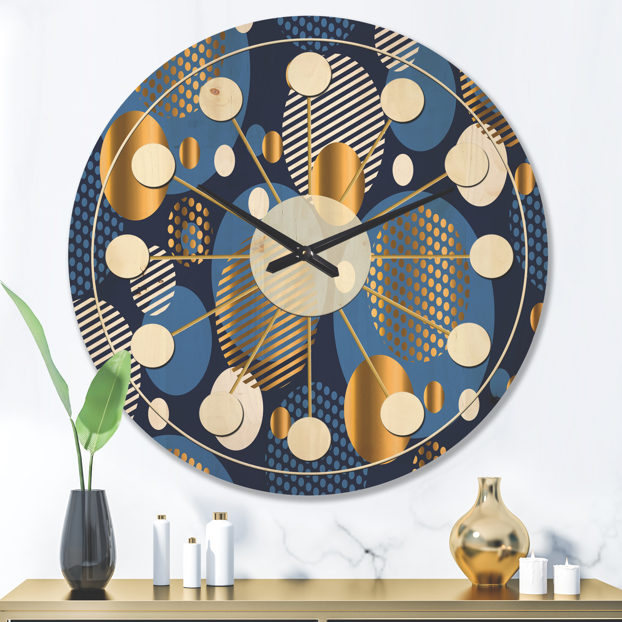 Designart 'Circular Abstract Retro Pattern Geometric XI' Mid-Century Modern Wood Wall Clock