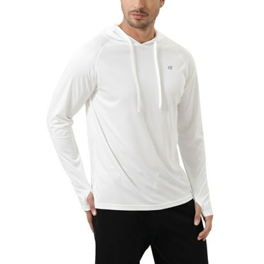 Pdbokew Men's UPF 50  Rash Guard Swim Shirt Long Sleeve Athletic Hoodies Lightweight Fishing Running Thumbholes Shirt White L