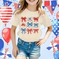 thumbnail image 2 of MIXUE Toddler Girls Tops & T-Shirts Summer Fourth Of July Independence Day Bowknot Print Round Neck Short Sleeve Casual Party Tshirts Holiday Wear,Yellow,3-4 Years, 2 of 4