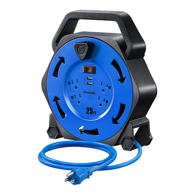 Bobina de cable DEWENWILS con 4 tomas de corriente, 2 puertos USB de 3,4 A