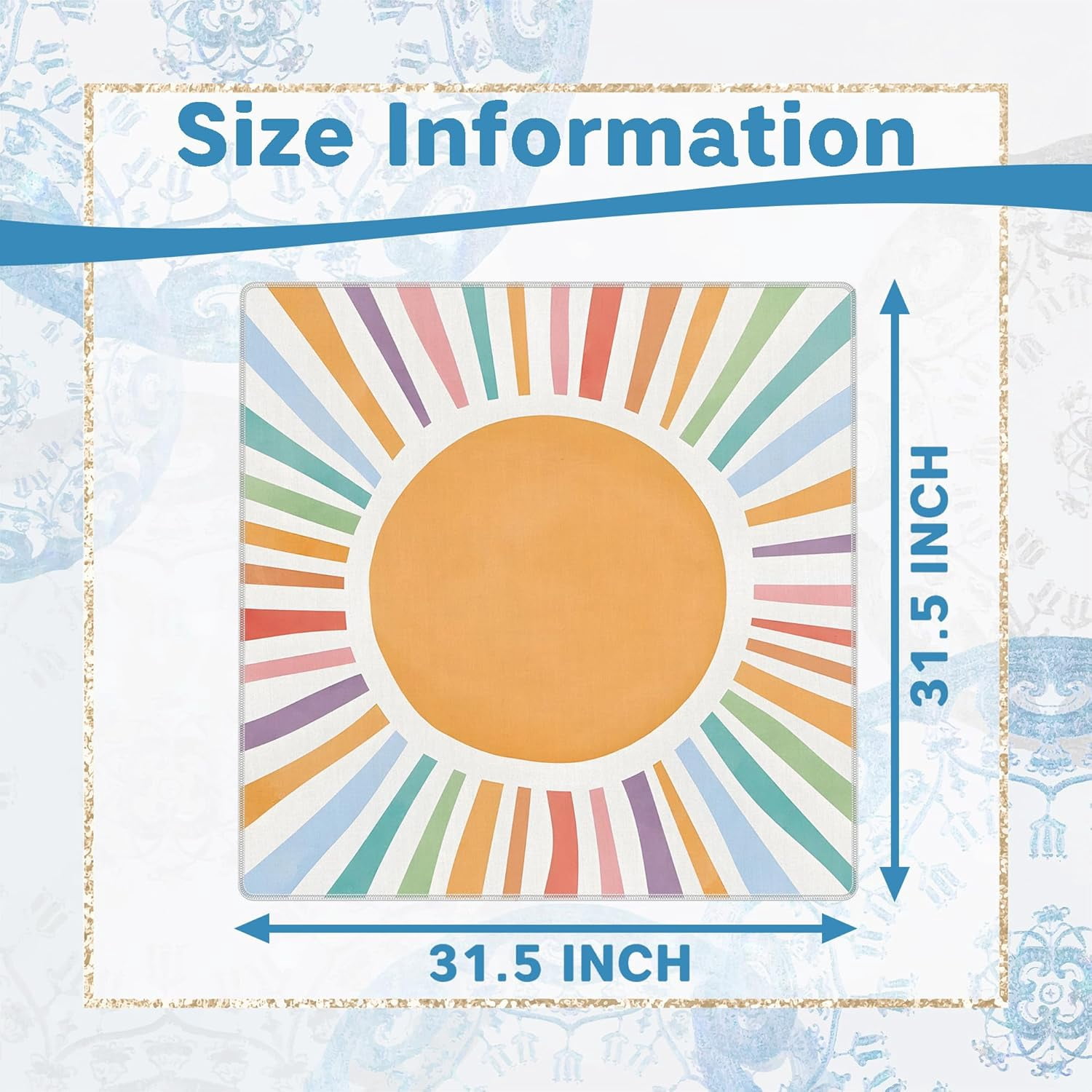 Boho Sun Mahjong Mat for Table 31.5 X 31.5 in, Gifts for Mahjong Players, Watercolor Boho Colorful Sunshine Anti-Slip Table Cover Tablecloth for Poker Board Card Tile Game Dominoes