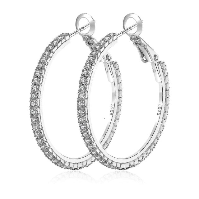 Aros grandes con diamantes de imitación y circonitas cúbicas en plata de ley - Código de modelo 2543