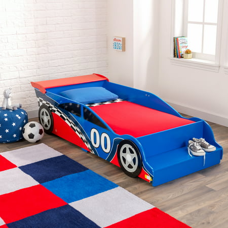 KidKraft Wooden Race Car Toddler Bed, Blue and Red, With Bed (Best Race Car Bed)