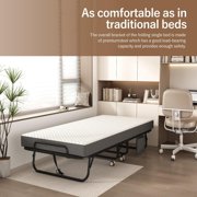 Twin Folding Bed with Mattress, 75 x 38 Portable Rollaway Bed for Adults, Metal Frame Foldable Guest Bed with Memory Foam Mattress, Daybed or Extra Sleeping Space with Side Storage Pocket