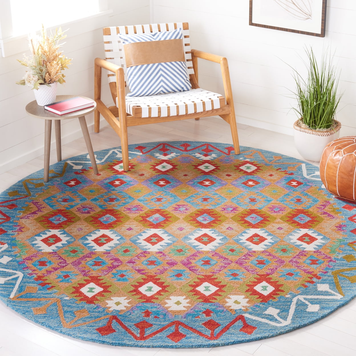 SAFAVIEH Aspen Oralee Geometric Area Rug, Light Blue/Beige, 7' x 7' Round