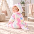 thumbnail image 2 of CUZIBR Dinosaur Baby Boy Girl Fuzzy Halloween Onesie Animal Romper Jumpsuit Tie Dye Hooded Zip Up Long Sleeve Lovely Cosplay Party Clothes,Pink,3-6 Months, 2 of 6