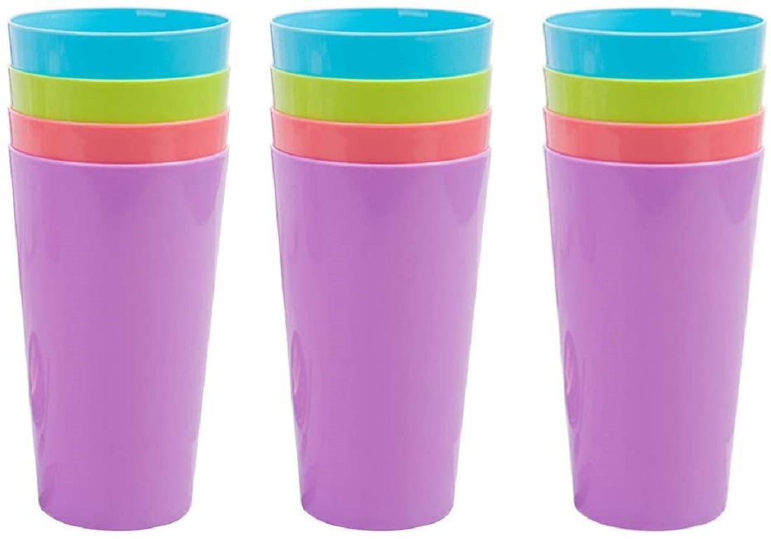 17.5-ounce Plastic Tumblers Reusable BPA-free Dishwasher Safe Drinking Cups Set of 12 for Kids Indoor Outdoor Use (Multi-color)