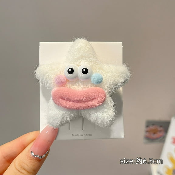 Cute Colourful Star Shaped Plush Hair Clip For Women With Fashion Side Clip