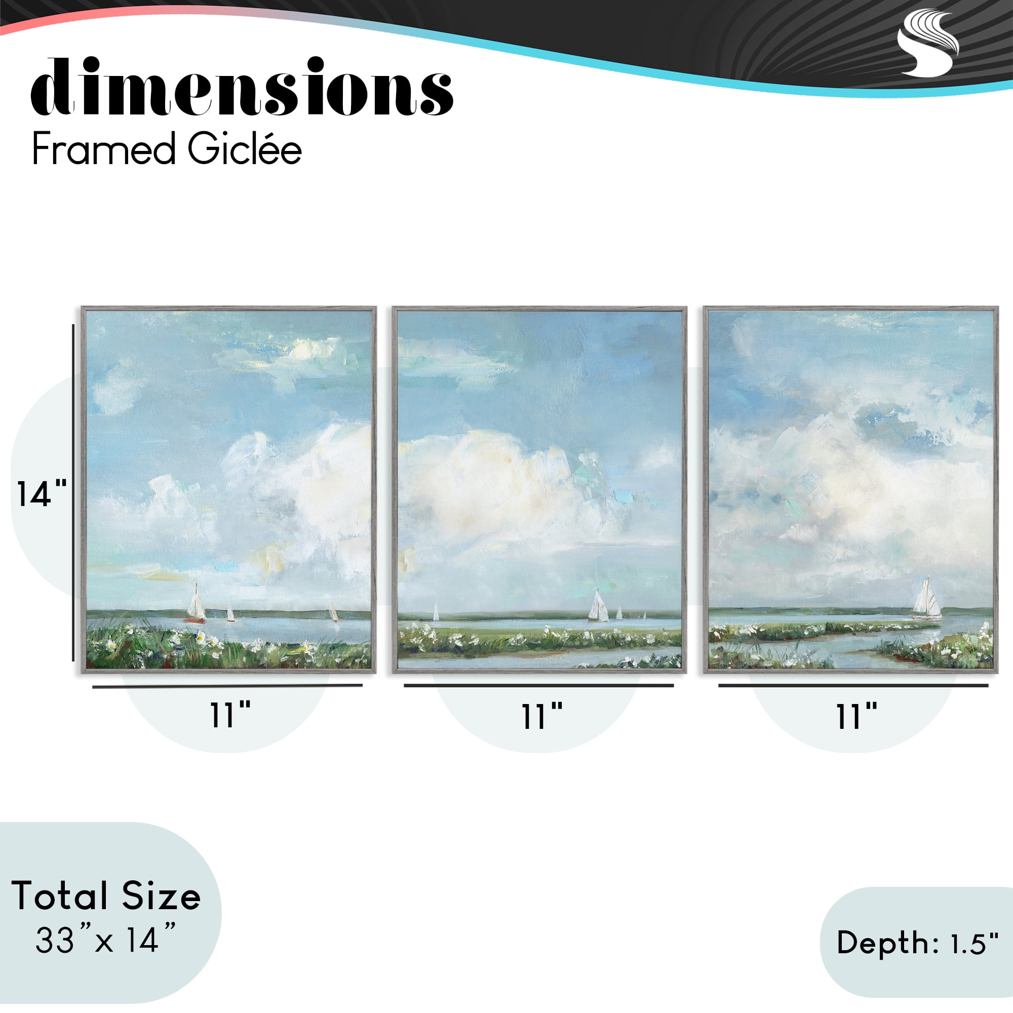 Stupell Industries Daisies Along Calm Coastline 3 Piece Gray Framed Giclee Art Set, design by Sally Swatland