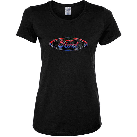 Ford Distressed USA Red White and Blue Tough Logo Cars and Trucks Womens Graphic T-Shirt