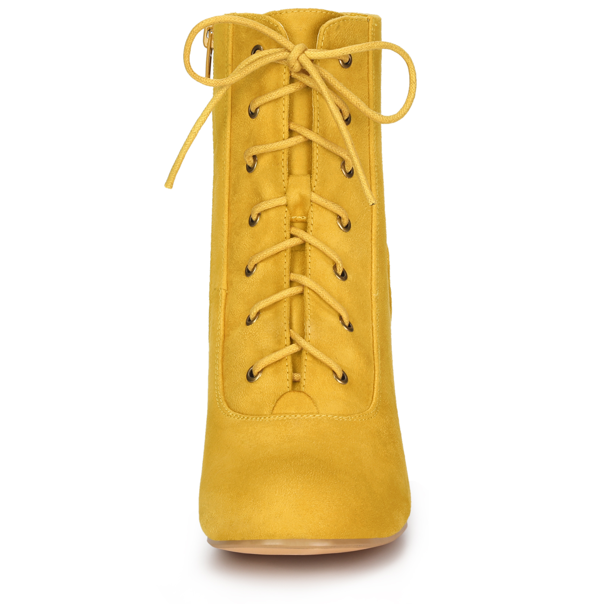 DARING DIVA Round Toe Lace Up Boots Chunky Heels Yellow 6