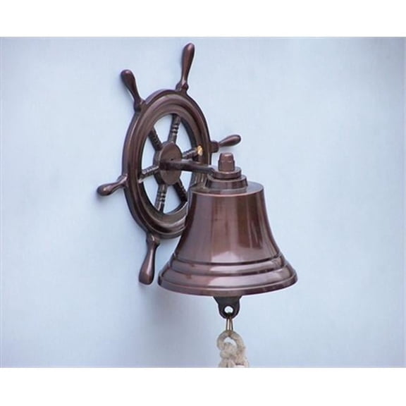 Handcrafted Model Ships BL-2026-1-AN Antique Copper Hanging Ship Wheel Bell 7 in. Decorative Accent