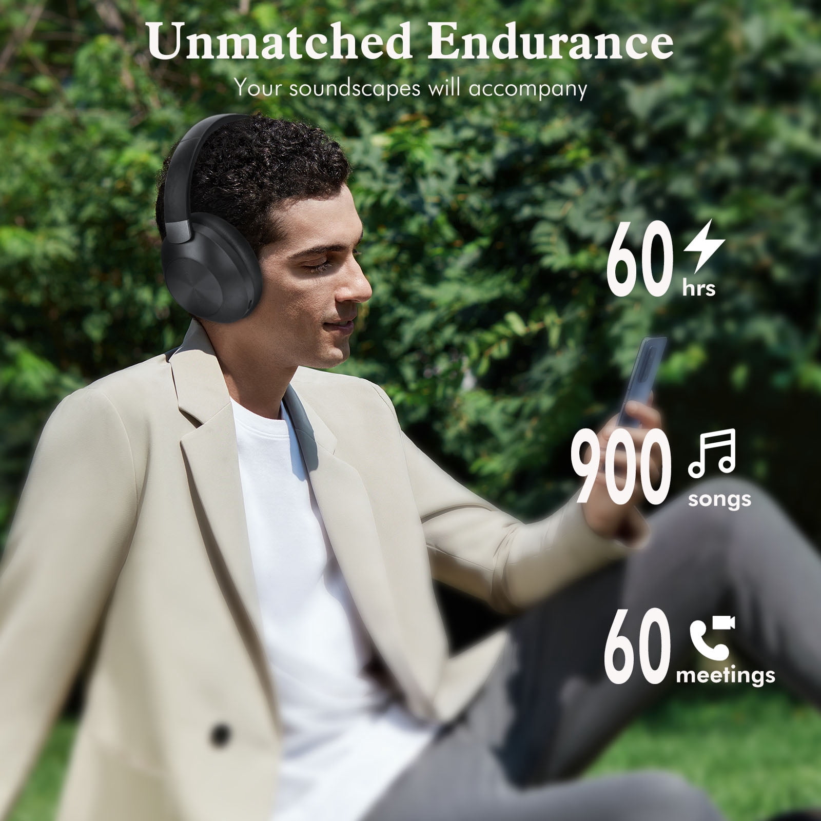 Hybrid Active Noise Cancelling Headphones 100H Playtime Wireless Over Ear Bluetooth Headphone with Fast Charging Hi-Res Audio Comfort Earcups Headsets for Travel Home Office Phone PC Black