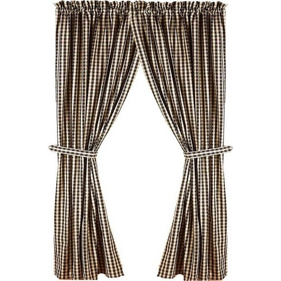 Heritage House Check Black and Nutmeg 86" Lined Cotton Drapery Panels by Raghu