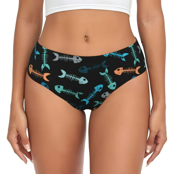 Balery Little Fish Skeleton Ropa Interior de Algodón para Mujer con Dibujo – Braguitas Cómodas y Elásticas, Estilo Clásico-X-Small