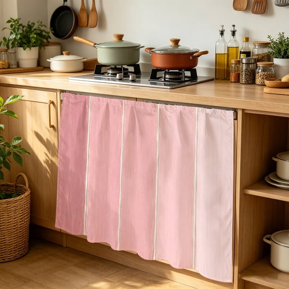 Pink Ombre Cabinet Curtains 35" W x 35" L, Pastel Pink Wood Grain Stripes Rustic Country Romantic Under-Desk Privacy Dust Proof Drape Dishwasher Curtain Sink Skirt for Kitchen Closet Bathroom Laundry